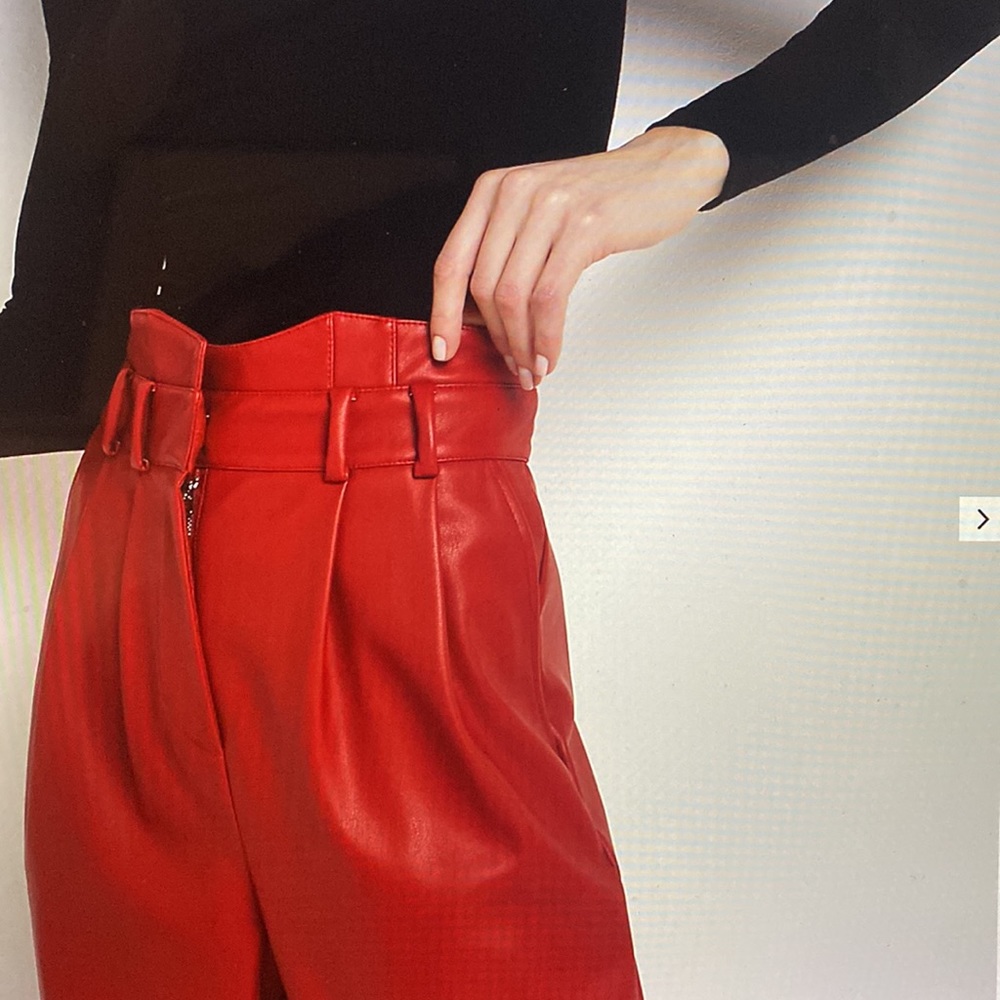 River Island Red Faux Leather Tapered Trousers